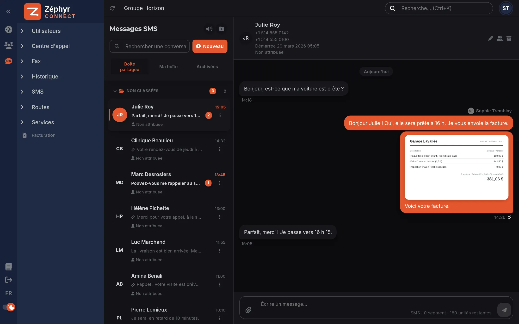 Votre marque, votre console : un exemple avec un revendeur fictif, « Zéphyr Connect », qui offre la plateforme avec son propre logo et ses propres couleurs.